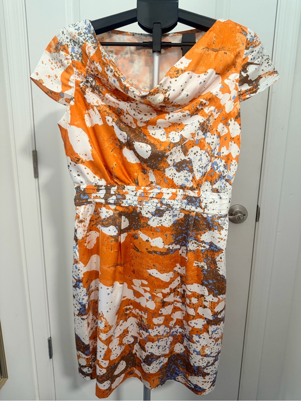 Andrew Marc Orange & White Cowl-Neck Midi Dress